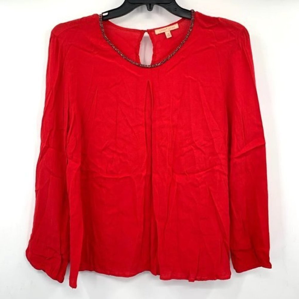 GIBSON LATIMER Red Top Beaded Trim Flowy Holiday